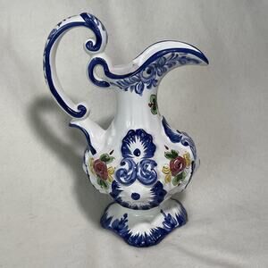 Beautiful Hand Painted Vestal Pitcher Made In Portugal Blue And White
